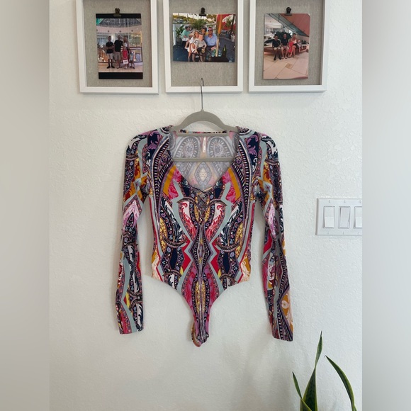 Women’s Long sleeve paisley free people bodysuit size small - Picture 3 of 5